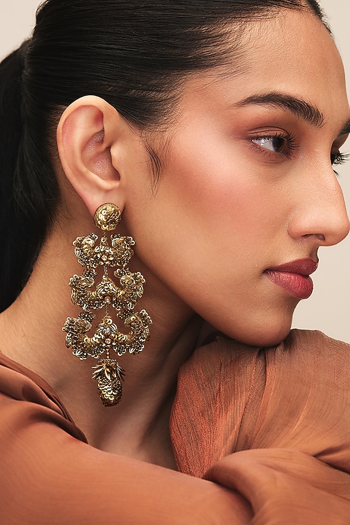 Gold Finish Glass Beaded Adelaide Dangler Earrings by Deepa Gurnani at Pernia's Pop Up Shop