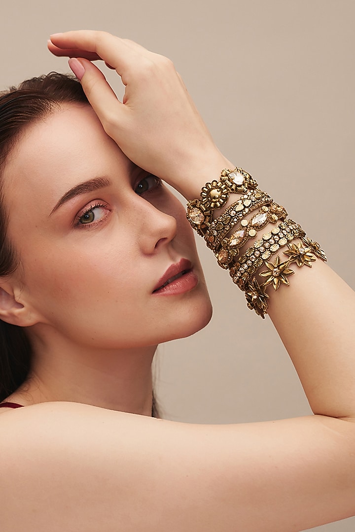 Gold Finish Glass Beaded Gaja Bracelet by Deepa Gurnani at Pernia's Pop Up Shop