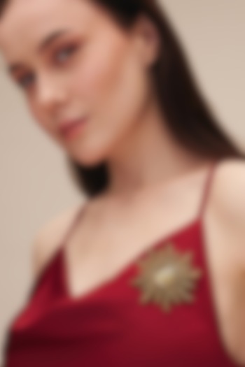 Gold Finish Glass Beaded Sooraj Brooch by Deepa Gurnani at Pernia's Pop Up Shop