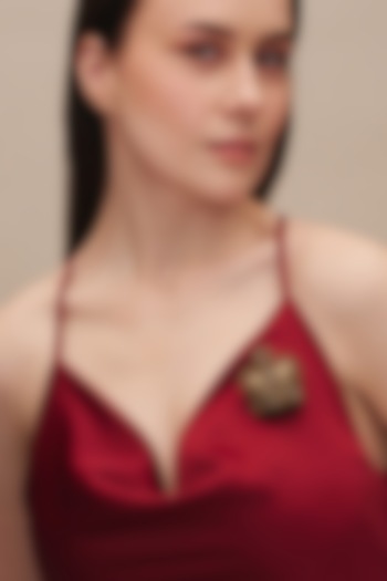 Gold Finish Glass Beaded Crown Brooch by Deepa Gurnani at Pernia's Pop Up Shop