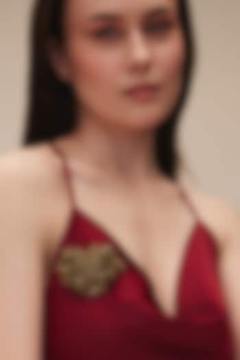 Gold Finish Glass Beaded Lauana Brooch by Deepa Gurnani at Pernia's Pop Up Shop
