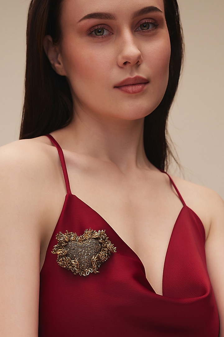 Gold Finish Glass Beaded Lauana Brooch by Deepa Gurnani at Pernia's Pop Up Shop