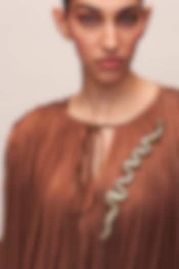 Gold Finish Glass Beaded Nagini Brooch by Deepa Gurnani at Pernia's Pop Up Shop
