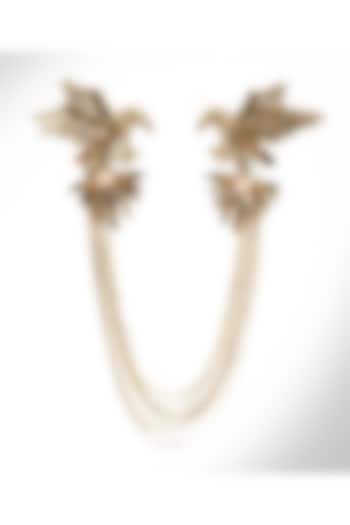 Gold Finish Glass Beaded & Mother Of Pearl Vayu Brooch by Deepa Gurnani at Pernia's Pop Up Shop