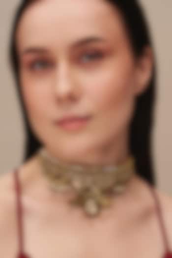 Gold Finish Glass Beaded Sapna Necklace by Deepa Gurnani at Pernia's Pop Up Shop