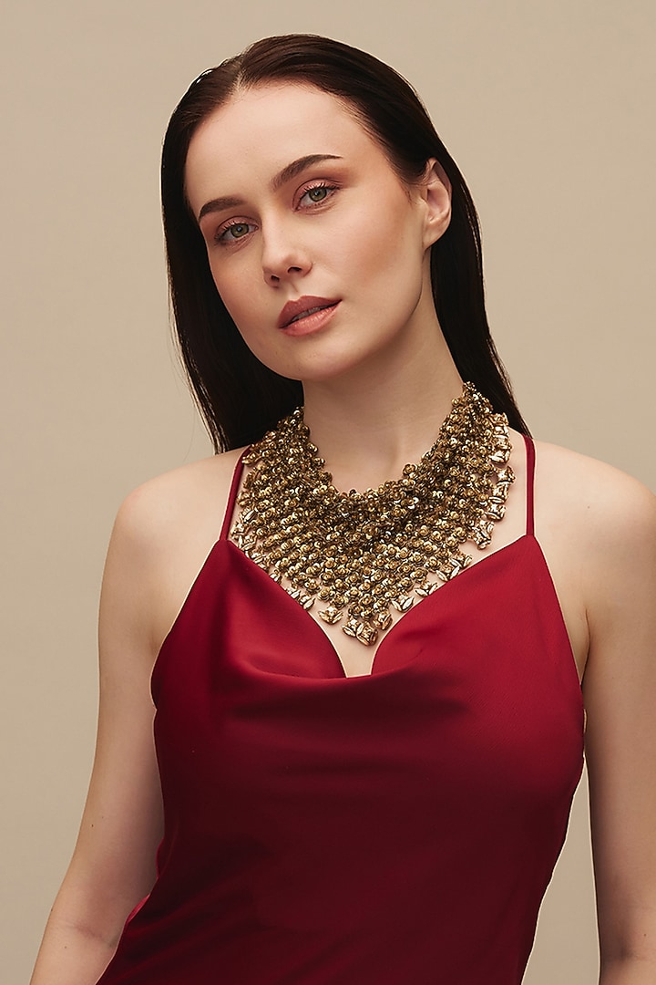 Gold Finish Glass Beaded Asmi Necklace by Deepa Gurnani at Pernia's Pop Up Shop