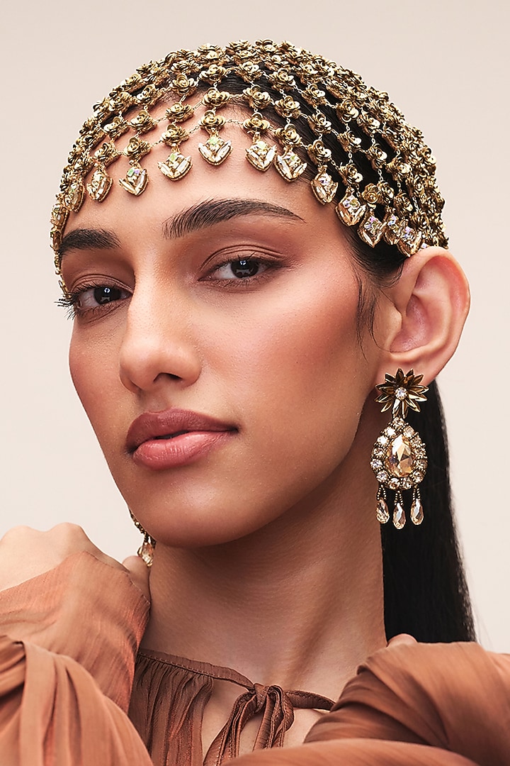 Gold Finish Glass Beaded Asmi Hair Accessory by Deepa Gurnani at Pernia's Pop Up Shop