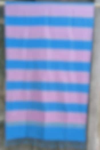 Blue & Pink Striped Handwoven Stole by Dipika Kakati