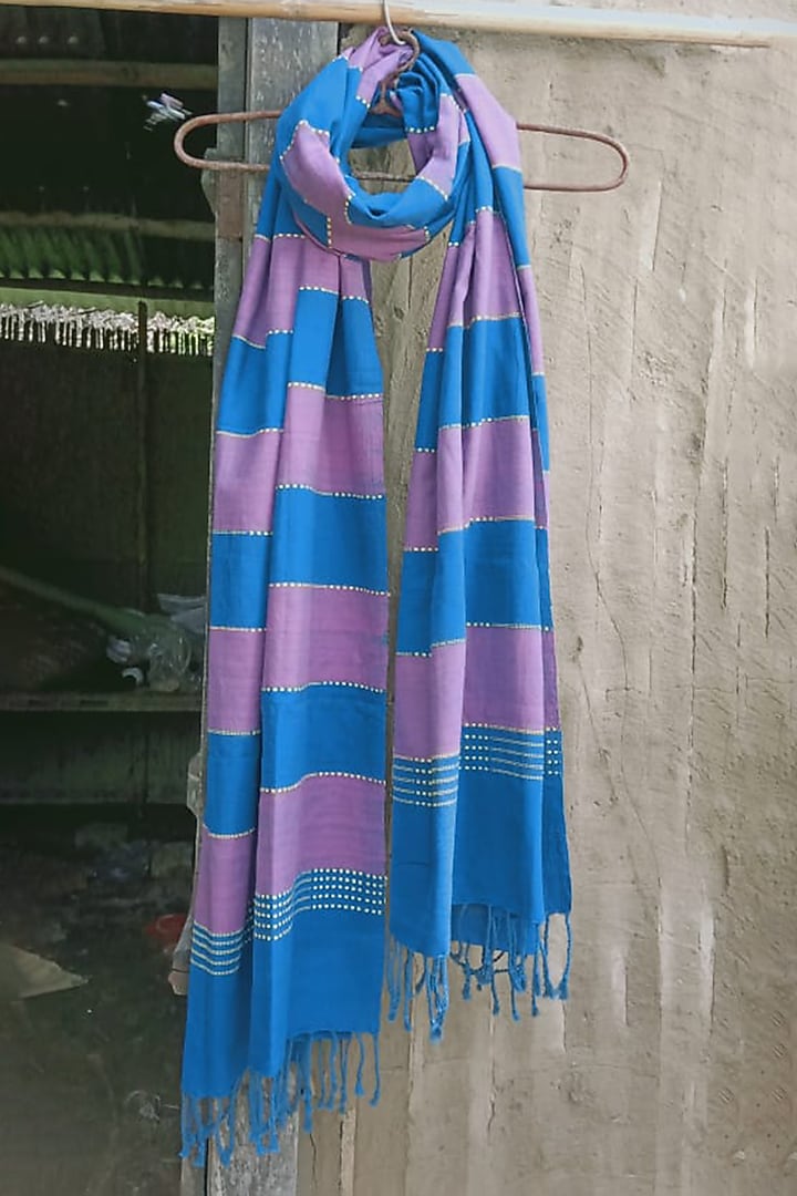 Blue & Pink Striped Handwoven Stole by Dipika Kakati at Pernia's Pop Up Shop