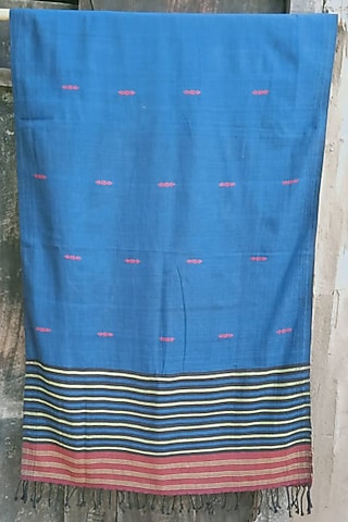 Blue & Yellow Striped Handwoven Stole by Dipika Kakati