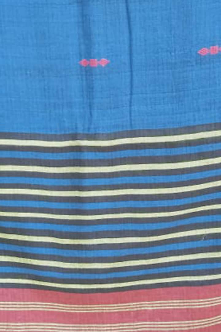 Blue & Yellow Striped Handwoven Stole by Dipika Kakati at Pernia's Pop Up Shop