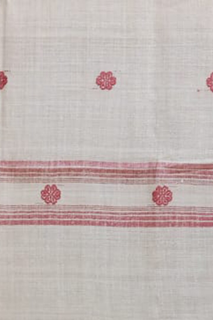 Beige & Red Floral Handwoven Shawl by Dipika Kakati at Pernia's Pop Up Shop