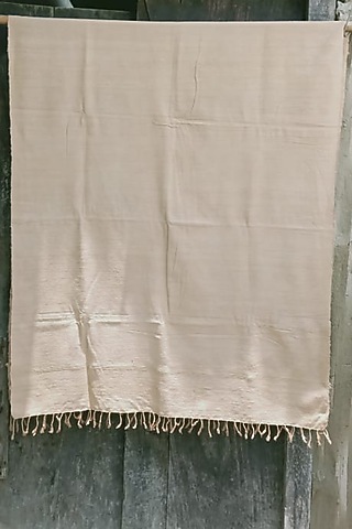 Beige Handwoven Dupatta by Dipika Kakati