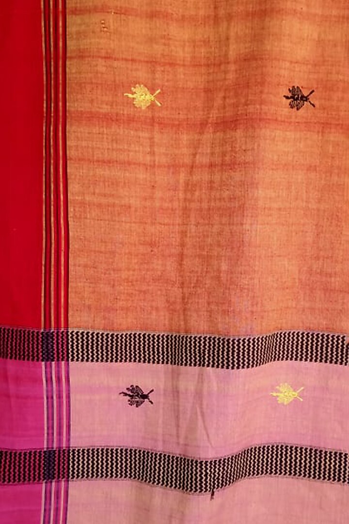Red Handwoven Saree With Wild Insect Motifs by Dipika Kakati at Pernia's Pop Up Shop