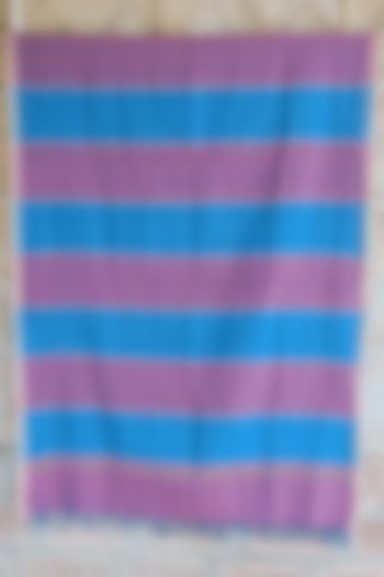 Blue & Pink Striped Handwoven Dupatta by Dipika Kakati