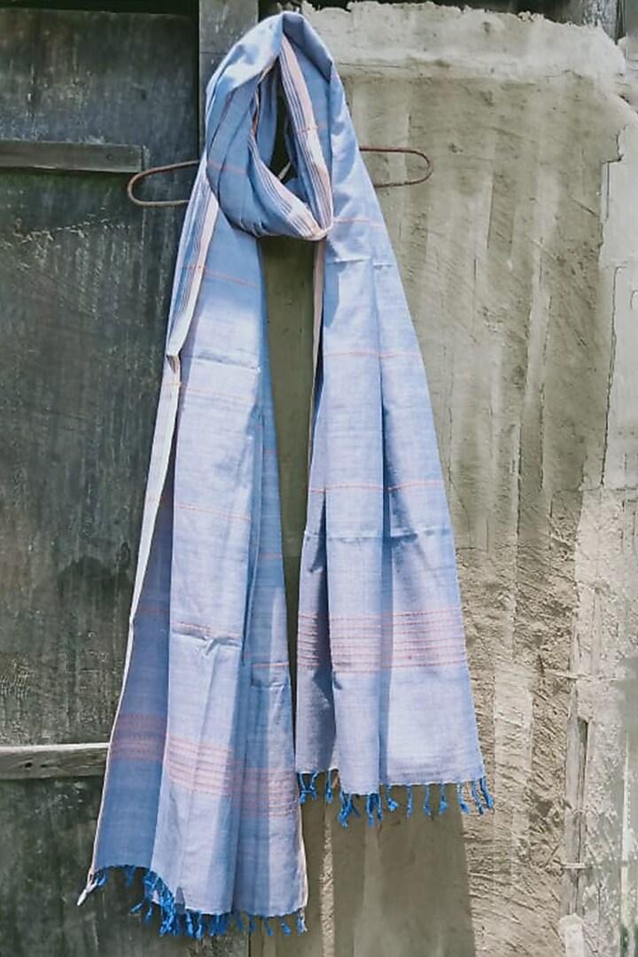 Sky Blue Handwoven Dupatta by Dipika Kakati at Pernia's Pop Up Shop