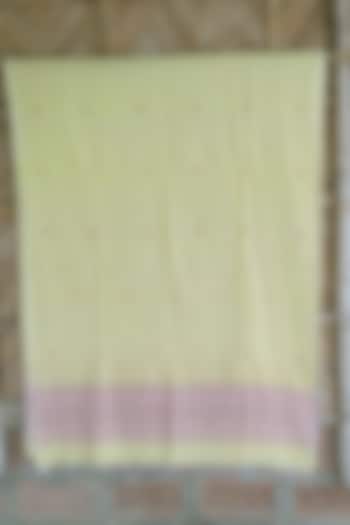 Lemon Yellow & Pink Striped Handwoven Dupatta by Dipika Kakati