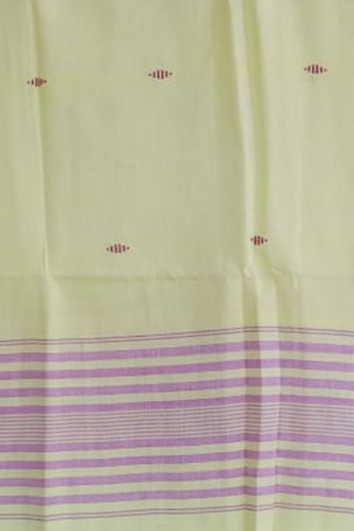 Lemon Yellow & Pink Striped Handwoven Dupatta by Dipika Kakati at Pernia's Pop Up Shop