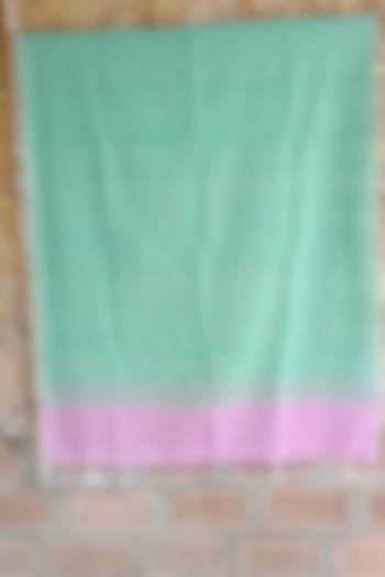 Lemon Green & Pink Striped Handwoven Dupatta by Dipika Kakati