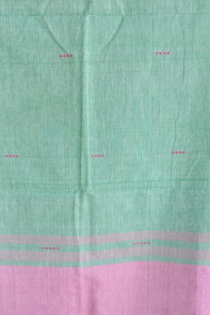 Lemon Green & Pink Striped Handwoven Dupatta by Dipika Kakati at Pernia's Pop Up Shop