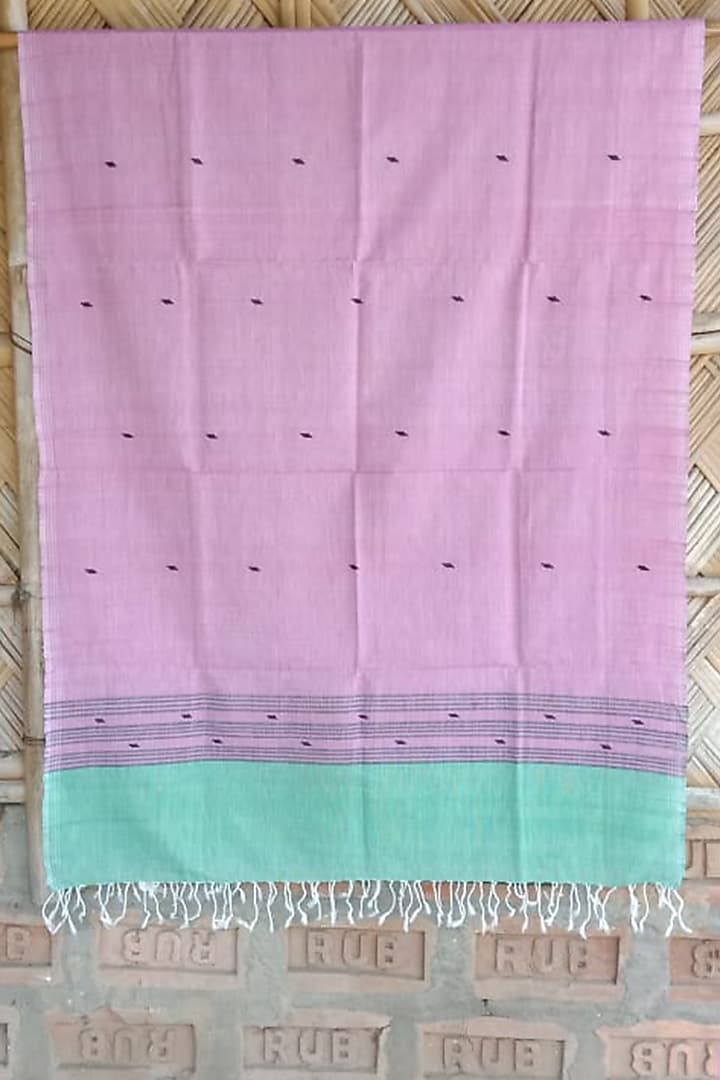 Pink & Black Stripes Handwoven Dupatta by Dipika Kakati