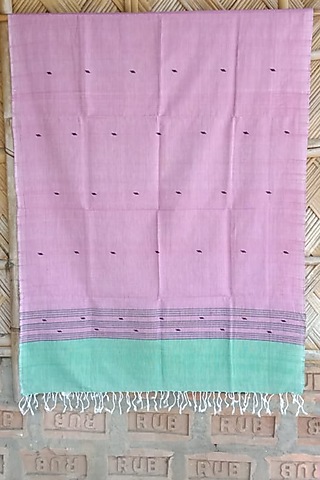 Pink & Black Stripes Handwoven Dupatta by Dipika Kakati