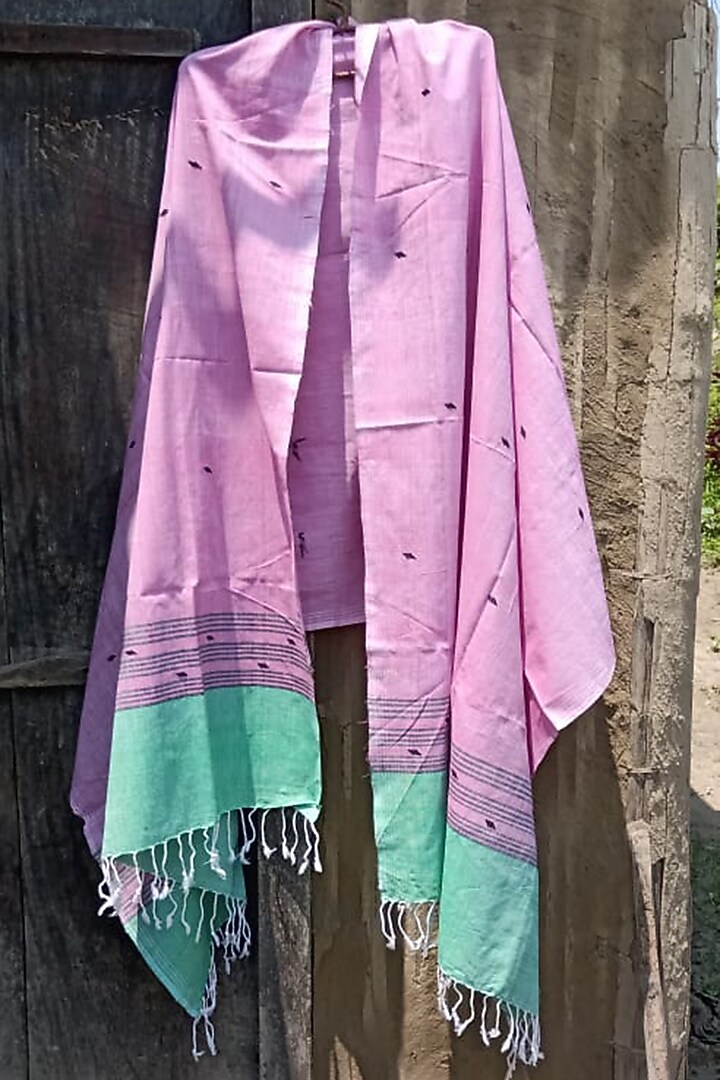 Pink & Black Stripes Handwoven Dupatta by Dipika Kakati at Pernia's Pop Up Shop