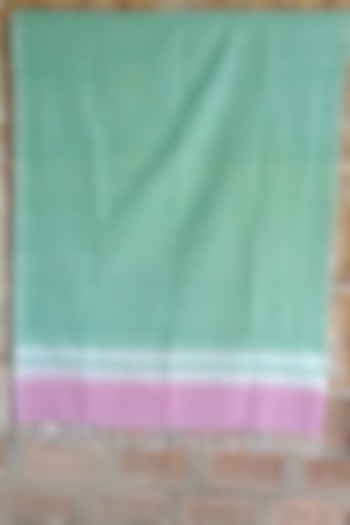Green & Pink Striped Handwoven Dupatta by Dipika Kakati