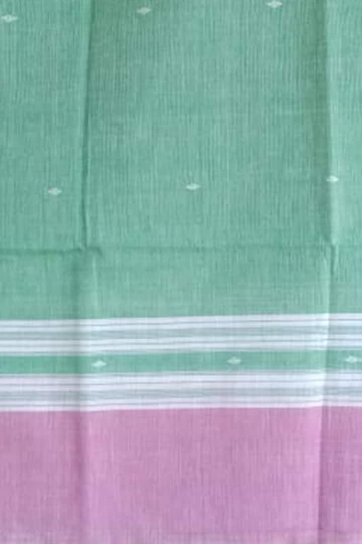 Green & Pink Striped Handwoven Dupatta by Dipika Kakati at Pernia's Pop Up Shop