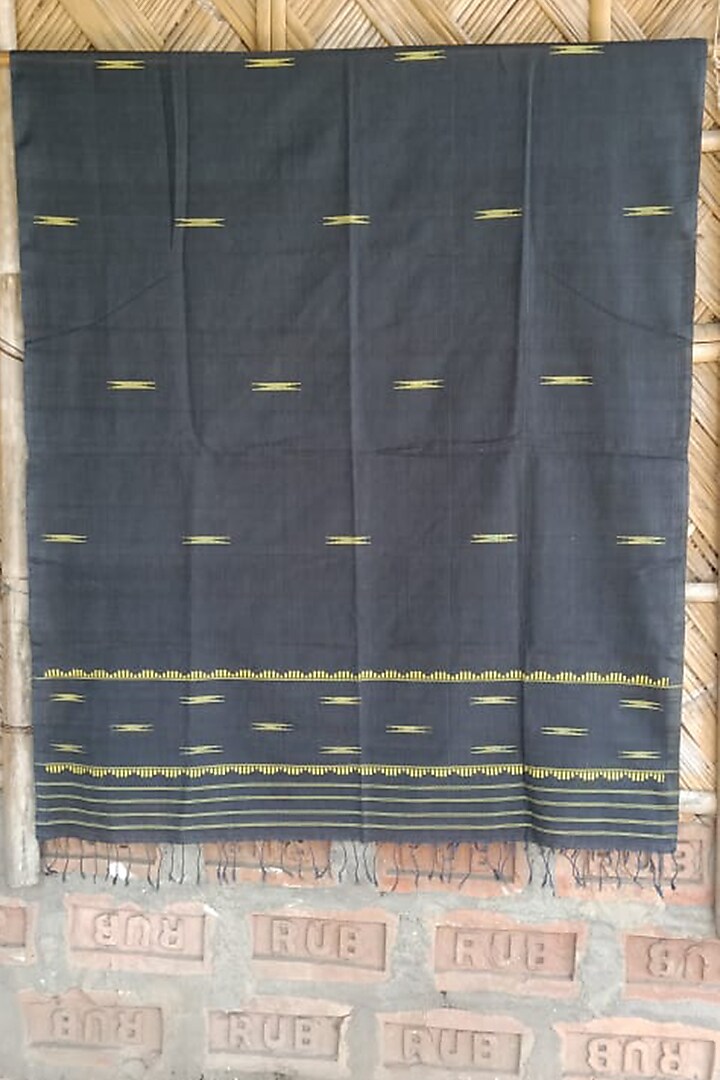 Black & Yellow Handwoven Dupatta by Dipika Kakati