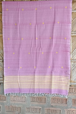 Pink & Yellow Handwoven Dupatta by Dipika Kakati