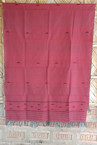 Red & Black Handwoven Dupatta by Dipika Kakati