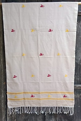 Beige Natural Dyed Eri Silk Stole by Dipika Kakati