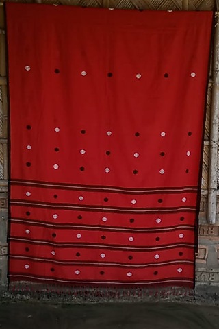 Red Handwoven Cotton Saree by Dipika Kakati