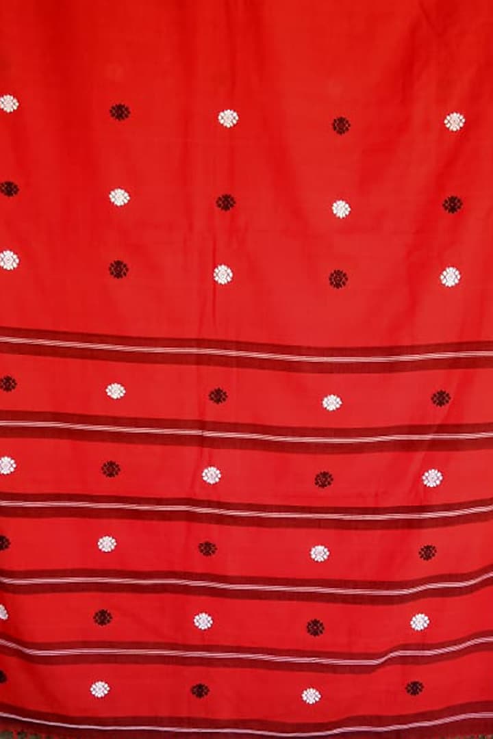 Red Handwoven Cotton Saree by Dipika Kakati at Pernia's Pop Up Shop