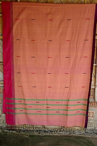 Orange & Green Striped Handwoven Saree by Dipika Kakati