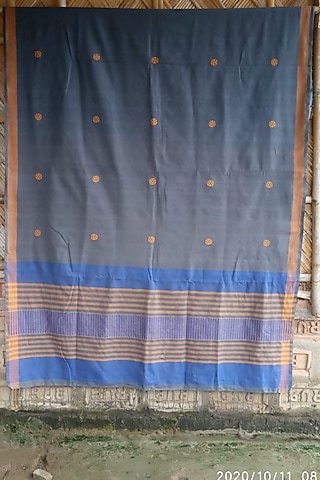 Blue & Orange Handwoven Saree by Dipika Kakati