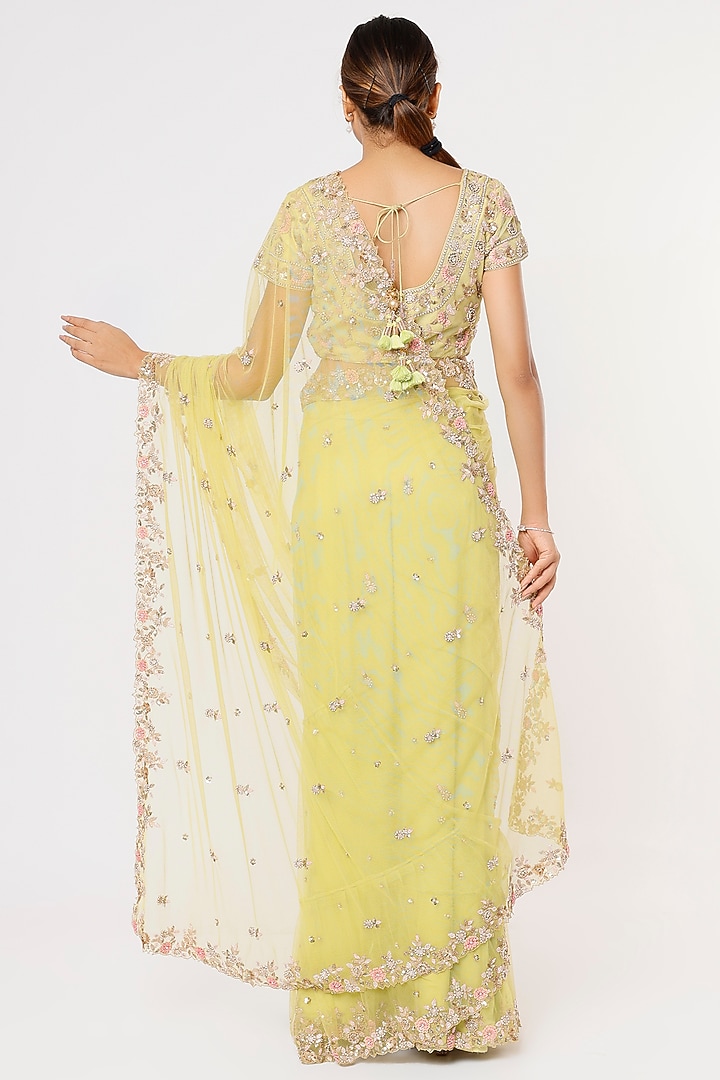 Lime Green Embroidered Wedding Lehenga Saree Set by Deepali Shah at Pernia's Pop Up Shop