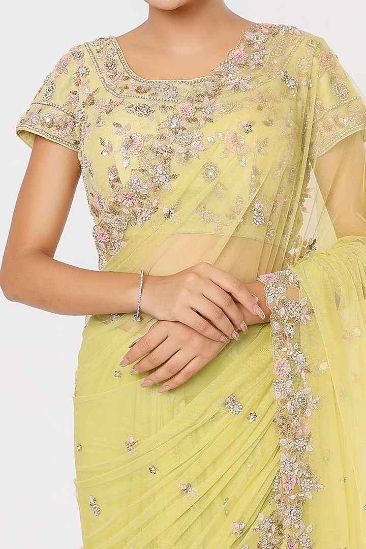 Lime Green Embroidered Wedding Lehenga Saree Set by Deepali Shah at Pernia's Pop Up Shop