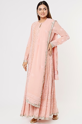 Pink Hand Embroidered Anarkali Set by Deepali Shah