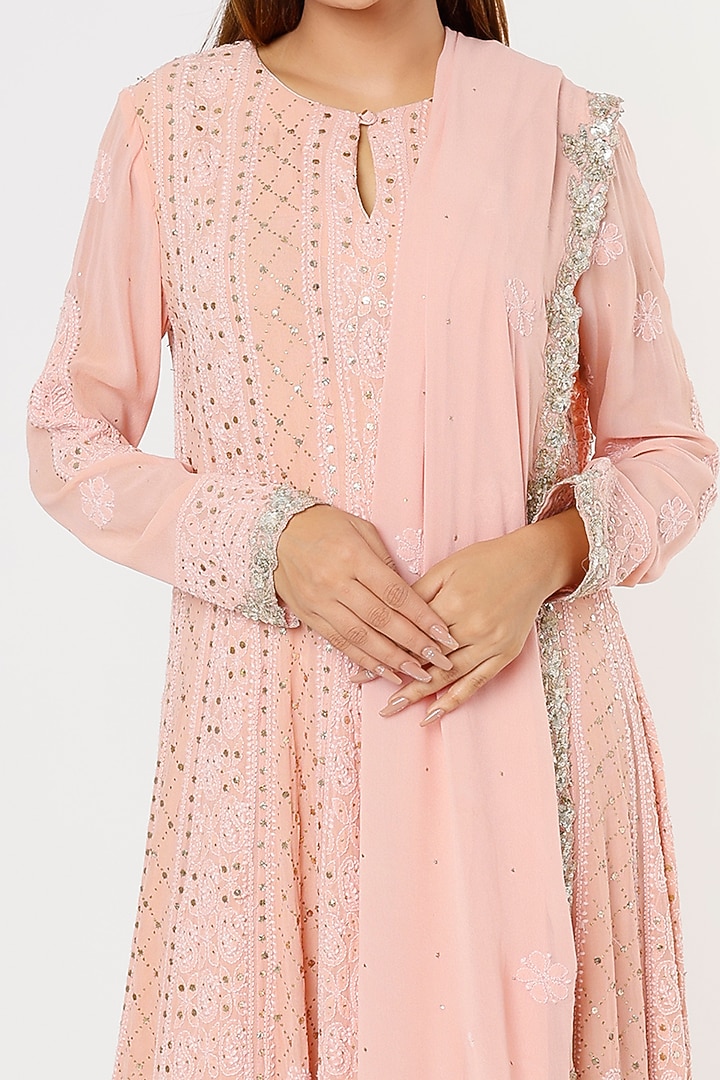 Pink Hand Embroidered Wedding Anarkali Set by Deepali Shah at Pernia's Pop Up Shop