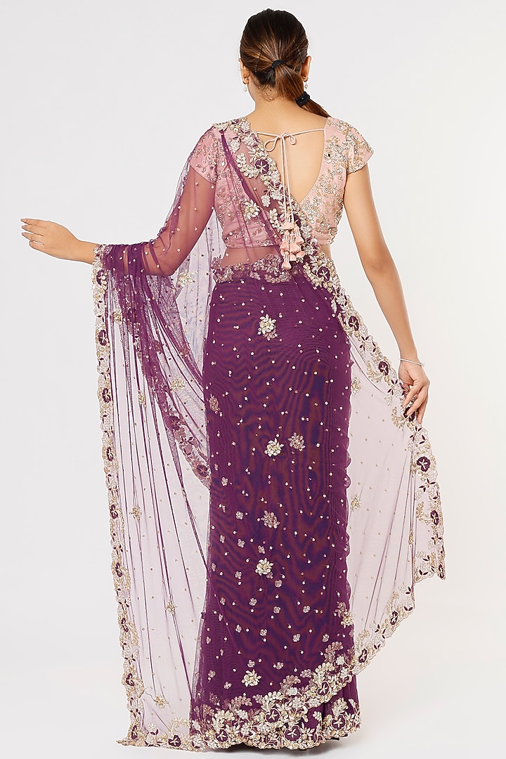 Purple Embroidered Wedding Lehenga Saree Set by Deepali Shah at Pernia's Pop Up Shop