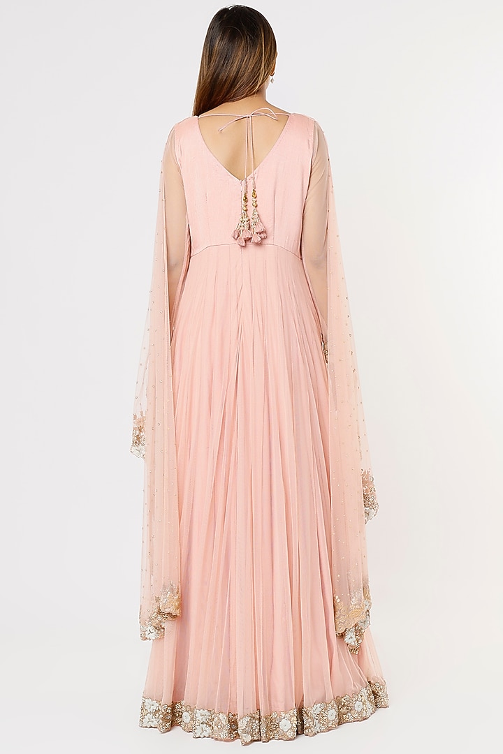 Pink Embroidered Wedding Anarkali Set by Deepali Shah at Pernia's Pop Up Shop