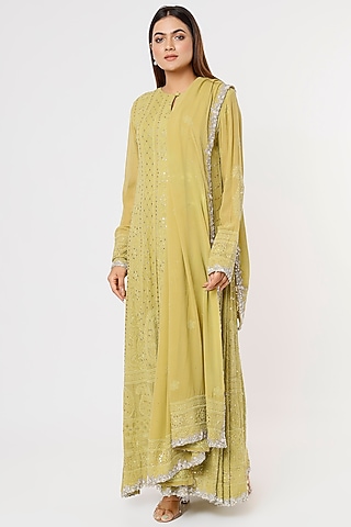 Green Embroidered Anarkali Set by Deepali Shah