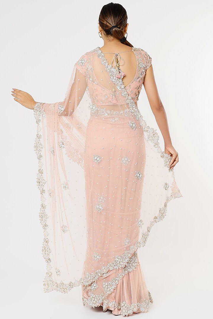 Pink Silver Embroidered Wedding Saree Set by Deepali Shah at Pernia's Pop Up Shop