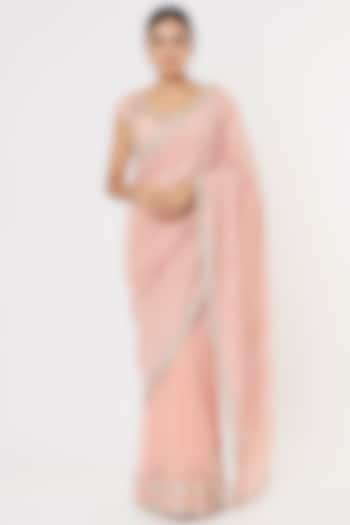 Blush Pink Chikankari Embroidered Saree Set by Deepali Shah