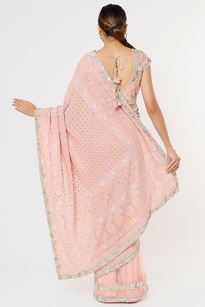 Blush Pink Chikankari Embroidered Wedding Saree Set by Deepali Shah at Pernia's Pop Up Shop