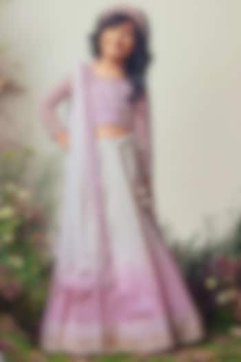 Ivory & Pink Chanderi Sequins Embroidered Ombre Lehenga Set For Girls by Daddys Princess by Priyanka Jain at Pernia's Pop Up Shop