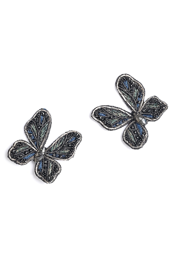 Black Glass Beaded & Metallic Thread Dangler Earrings by Deepa Gurnani at Pernia's Pop Up Shop