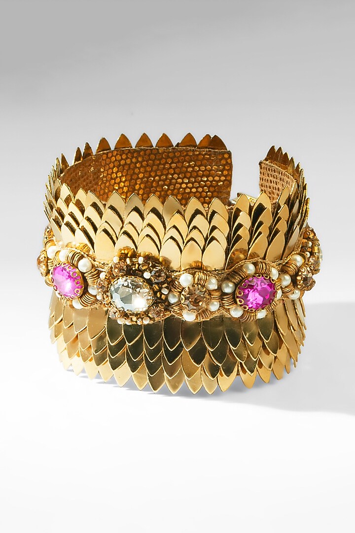 Gold Glass Beaded & Crystal Woven Bracelet by Deepa Gurnani at Pernia's Pop Up Shop